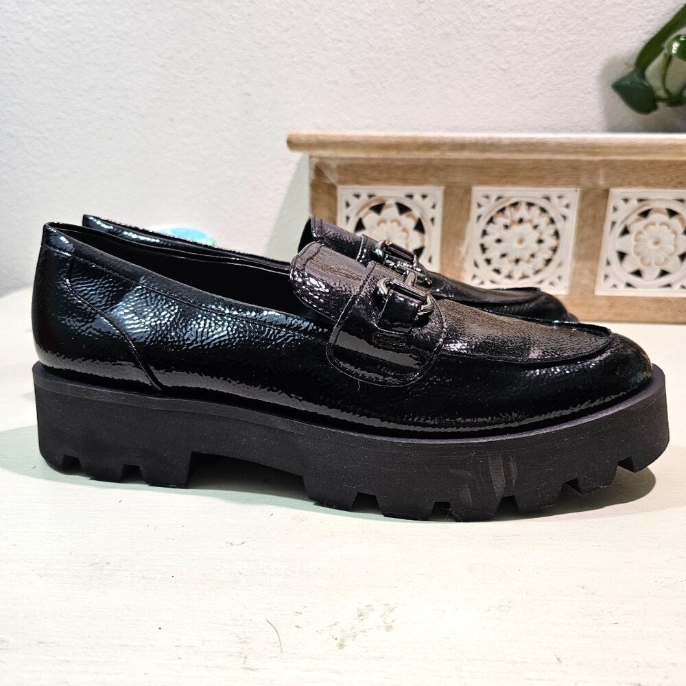 FRANCO SARTO Womens Sz 10M Bergamot Black Patent Lug Sole Platform Loafer Shoes - Picture 3 of 12